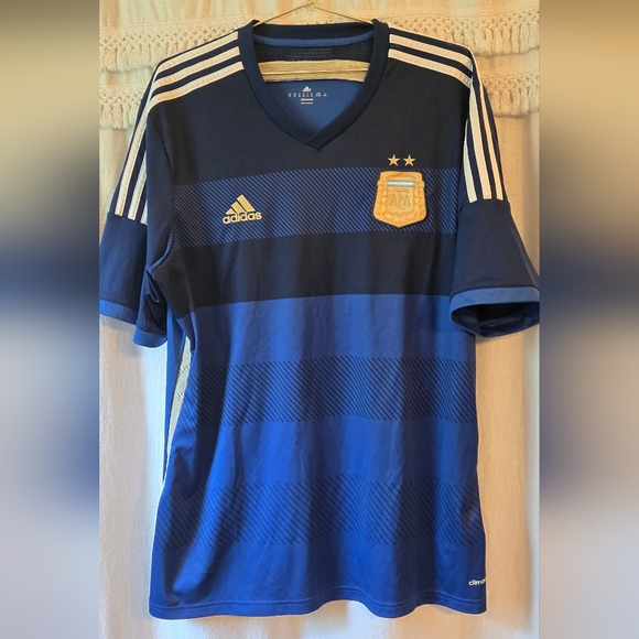 Adidas Climalite Men's Navy Blue Striped Argentina Soccer Jersey - Picture 1 of 8